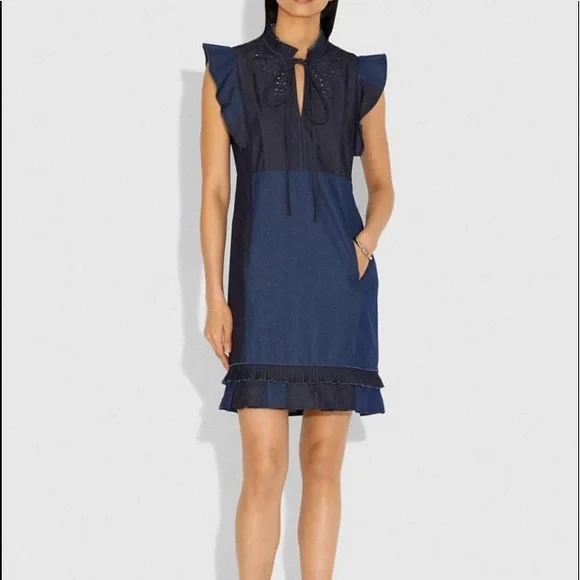 Coach | Dresses | Coach Denim Patchwork Dress New Size | Poshmark